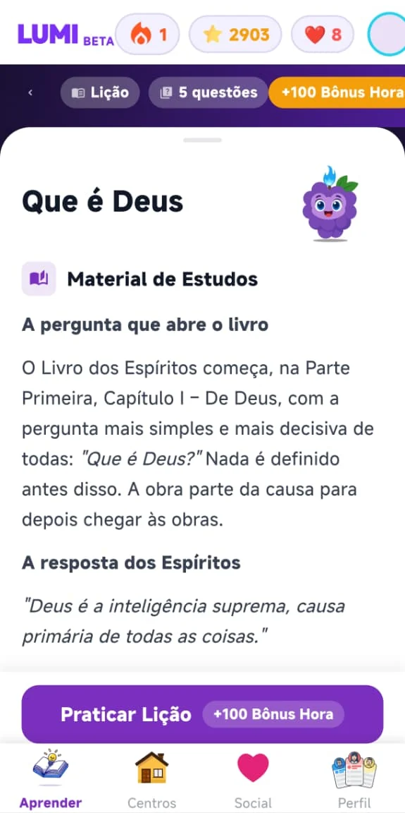Abertura da lição "Que é Deus", com o material de estudos