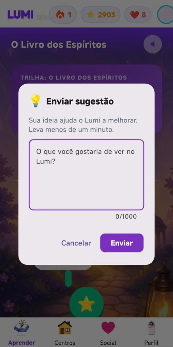 Enviar sugestão de dentro do app